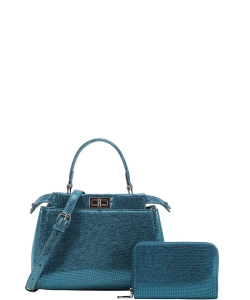 2-in-1 Fashion Metallic Satchel Handbag Wallet  Set ZG-2019A BLUE /